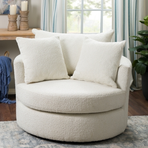 Accent Chair: Oversized Round Boucle Swivel for Coastal Style