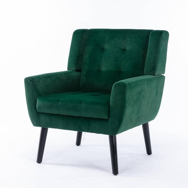 Accent Chair, Retro Emerald Velvet, Tufted Back, Black Legs
