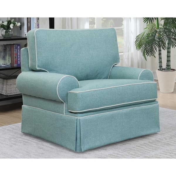 Accent Chair Rolled Arms Coastal Coral and Aqua Marine Print Fabric