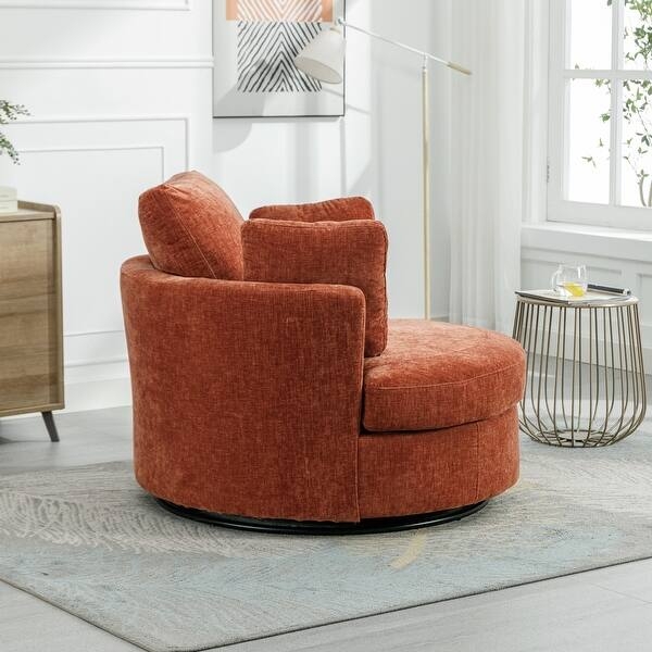 Accent Chair Rust Orange Textured Swivel Barrel