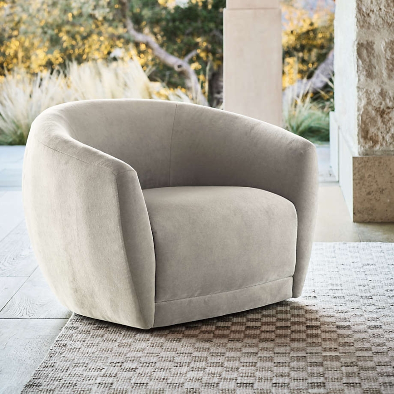 Accent Chair, Sculptural Barrel Silhouette, Taupe Upholstered
