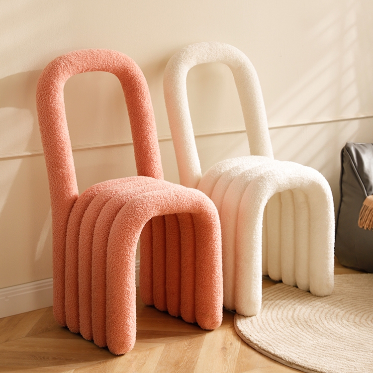 Accent Chair Sculptural Ribbed Boucle Arched Seat