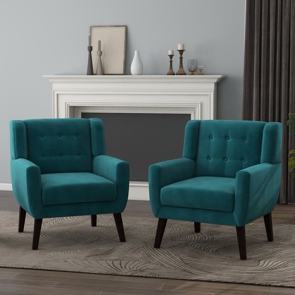 Accent Chair Set: Teal Velvet with Channel Tufting and Gold Tapered Legs