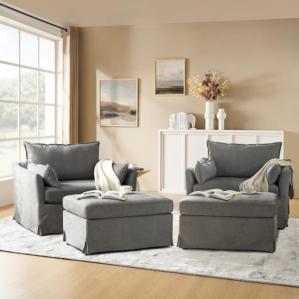 Accent Chair Set With Removable Slipcover And Skirted Base