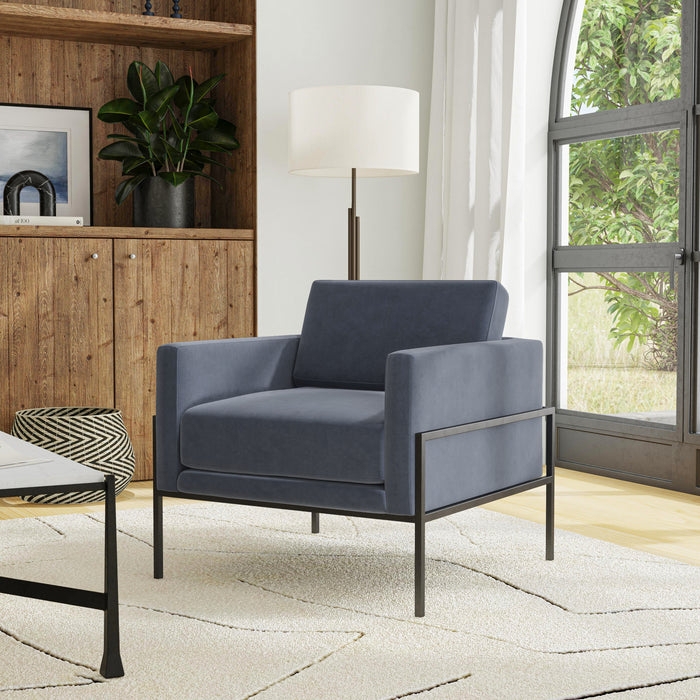 Accent Chair Steel Blue Velvet Matte Black Frame Modern