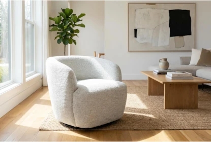 Accent Chair Swivel Barrel Curved Back Woven Texture Organic Modern