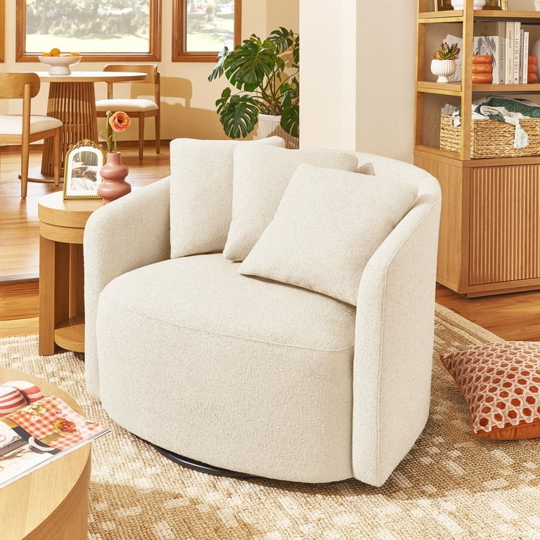Accent Chair Swivel Barrel Toss Pillows Boucle Oversized