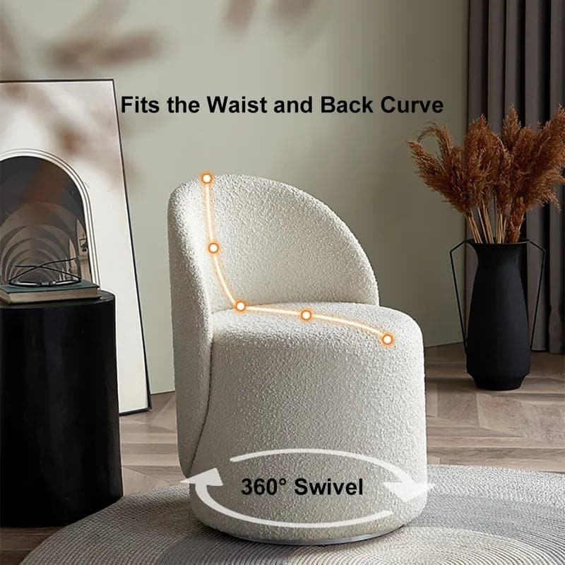 Accent Chair White Boucle Low Profile 360 Swivel Minimalist Seating
