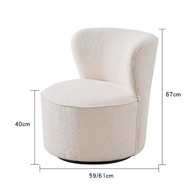 Accent Chair White Boucle Swivel Curved Back Sherpa Stool Round