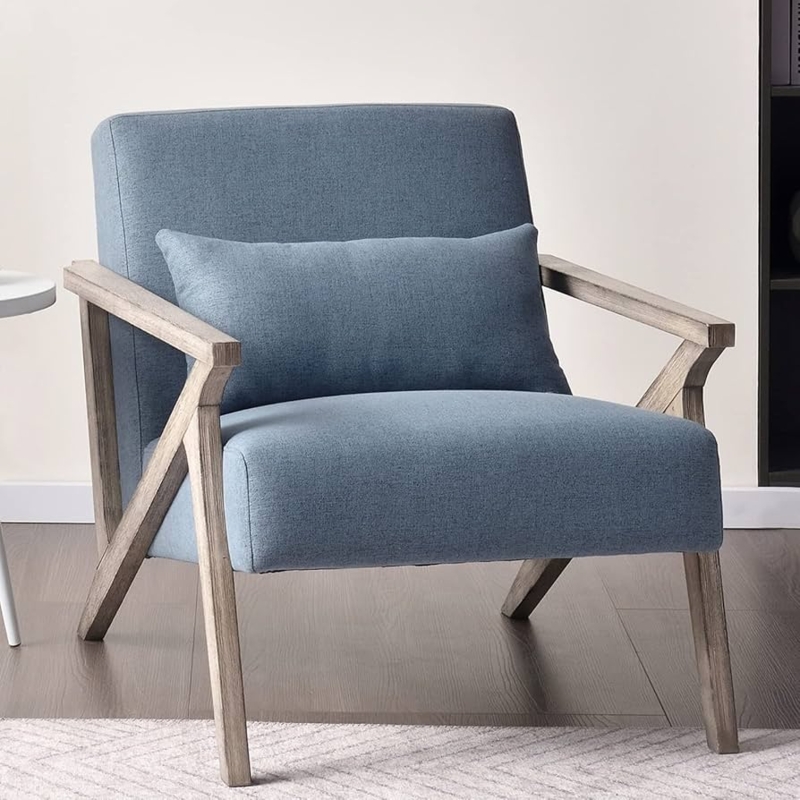 Accent Chair with Angular Wood Frame and Matching Lumbar Cushion