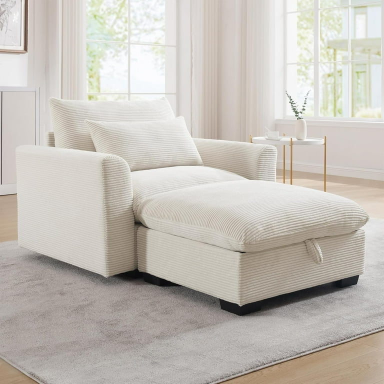 Accent Chair With Corduroy Texture And Ottoman Set