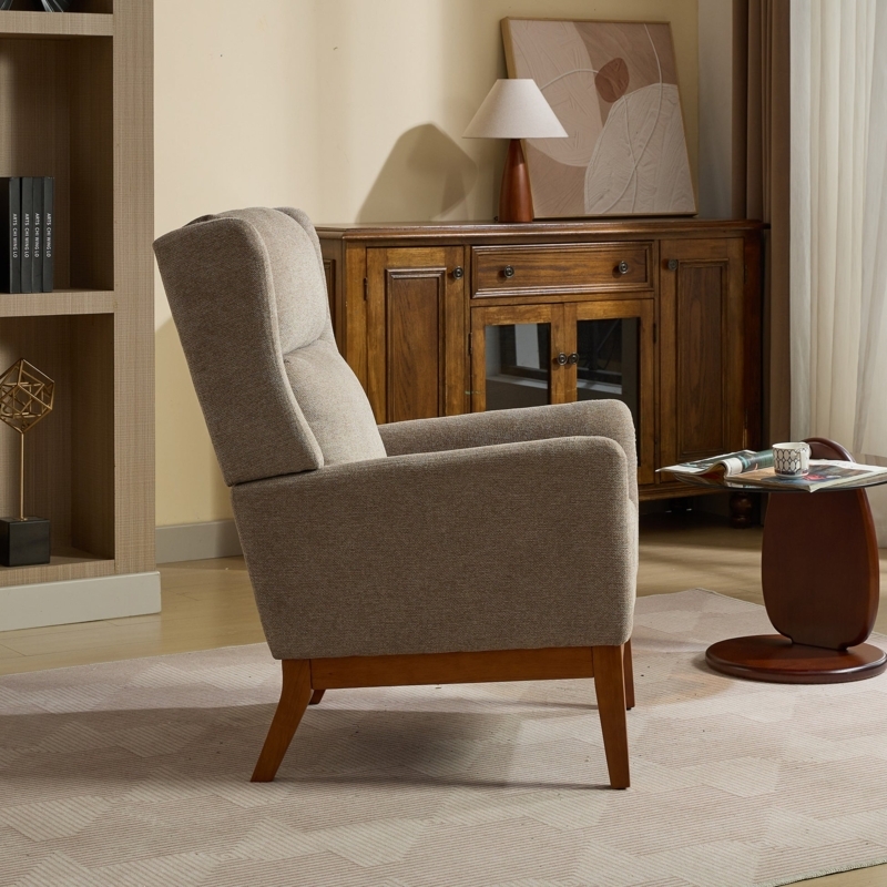 Accent Chair with High Wingback in Terracotta and Black Metal Legs