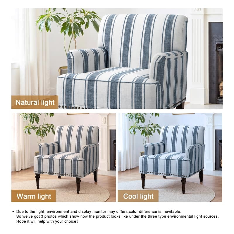 Accent Chair with Patterned Blue Stripes and Nailhead Trim