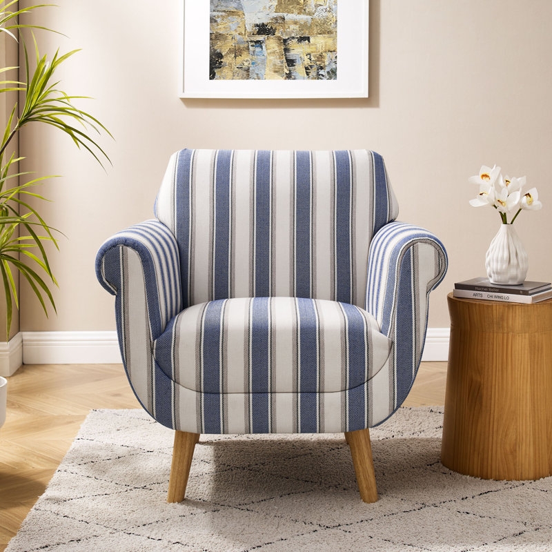 Accent Chair with Rolled Arms and Natural Wood Tapered Legs