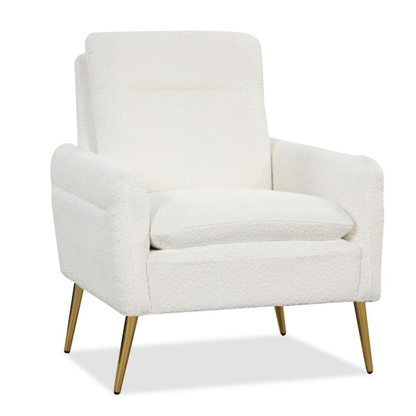 Accent Chair with Textured Boucle Fabric and Gold Tapered Legs