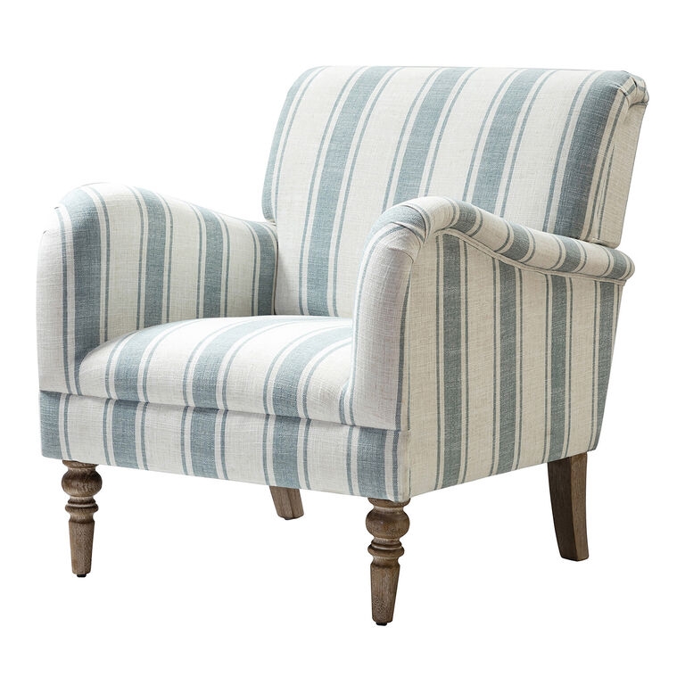 Accent Chair with Turned Spool Legs and Blue and White Stripes