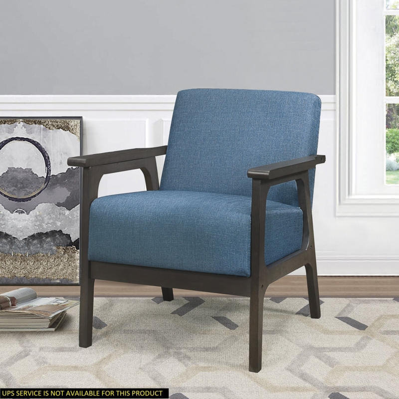 Accent Chair with Woven Texture Fabric and Angular Dark Wood Frame