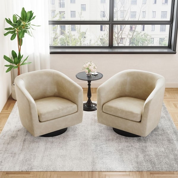 Accent Chairs: Set of 2 Faux Leather Swivel Barrel Seats