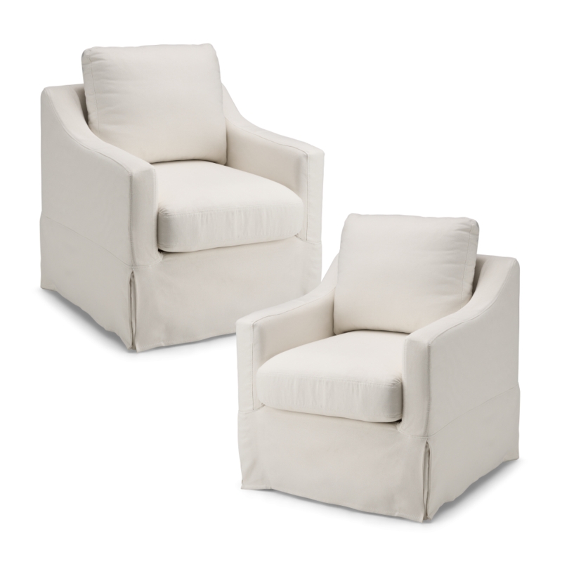 Accent Chairs: Transitional Barrel Back Swivel Chairs with Skirted Base