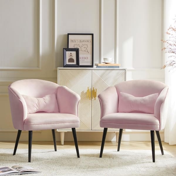 Accent Chairs with Ribbed Surface and Velvet Texture, Gold Finish Set