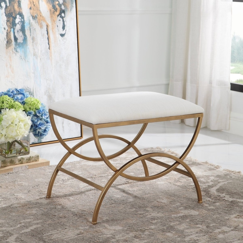 Accent Stool Gold Metal Interlocking Circle Base Modern Glam Design