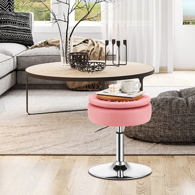 Accent Stool Polished Chrome Pedestal Base Adjustable Round Seat