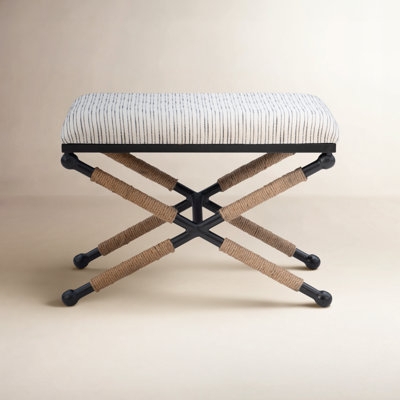 Accent Stool Rope Wrapped Accent Stool with Iron X-Frame Base and Stripes