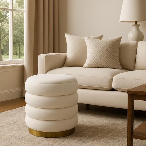 Accent Stool White Tiered Accent Stool with Stacked Design and Gold Base