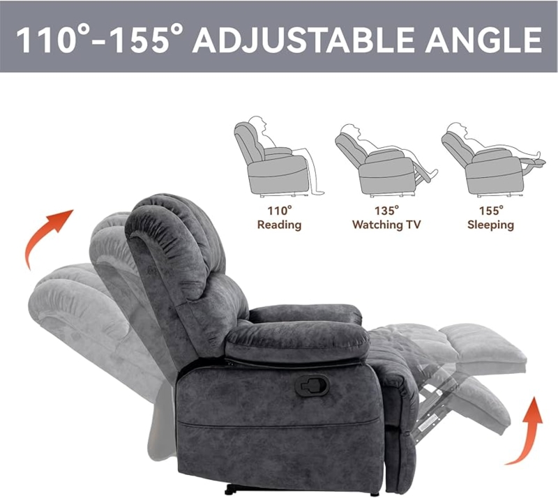 Adjustable Angle Manual Recliner Chair with 155 Degree Recline