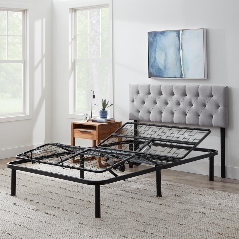 Adjustable Bed Base Black Metal Frame with Wire Grid Support