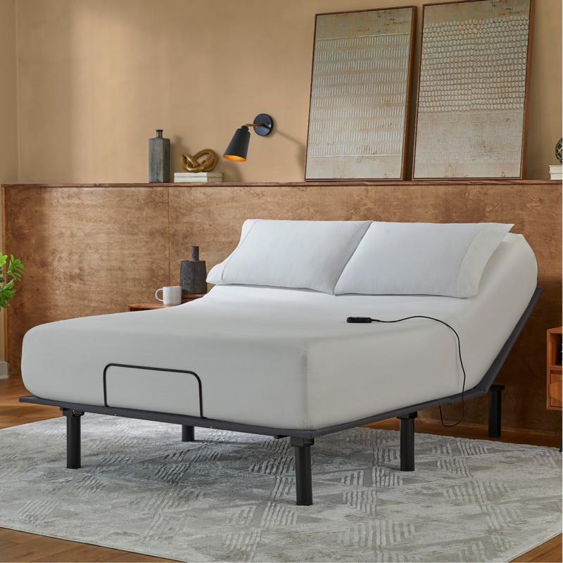 Adjustable Bed Base Matte Black Metal Frame with Wired Remote Control