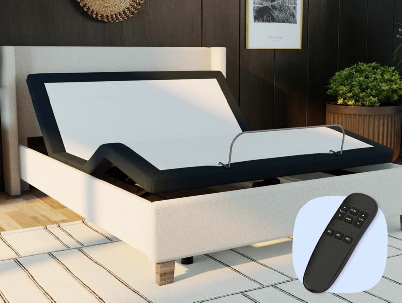 Adjustable Bed Base Paired with Cream Upholstered Wingback Frame
