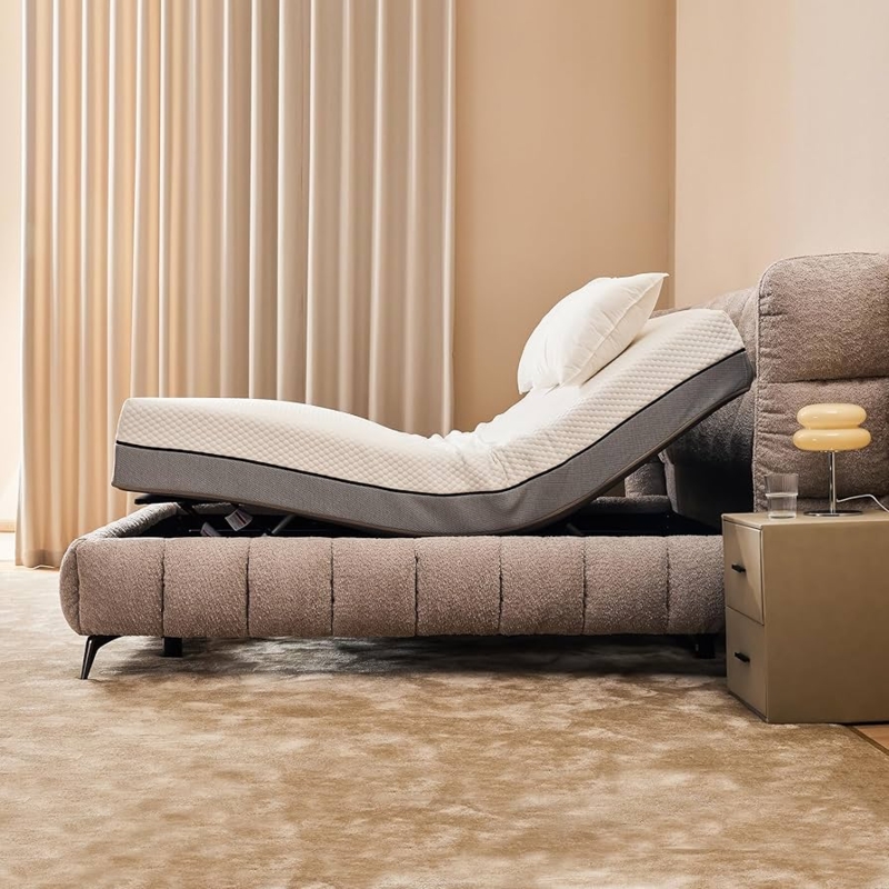 Adjustable Bed Base with Boucle Channel Tufting Upholstery