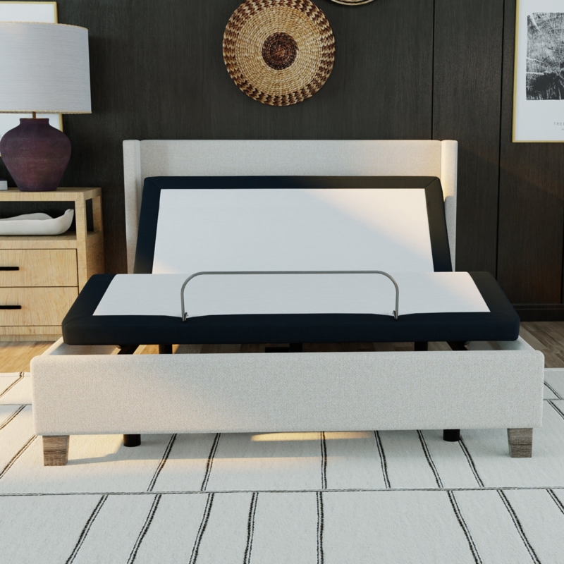 Adjustable Bed Base within Cream Upholstered Frame Design