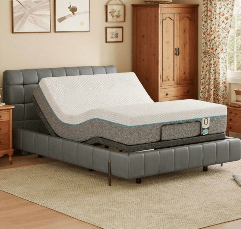 Adjustable Bed Grey Upholstered Motorized Tilt Tufted Headboard Set