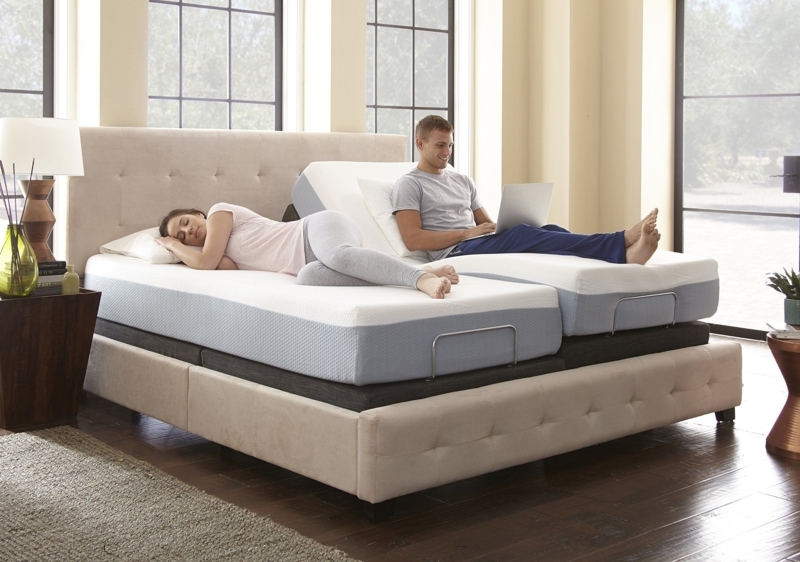 Adjustable Bed Split King Design with Beige Button Tufted Headboard