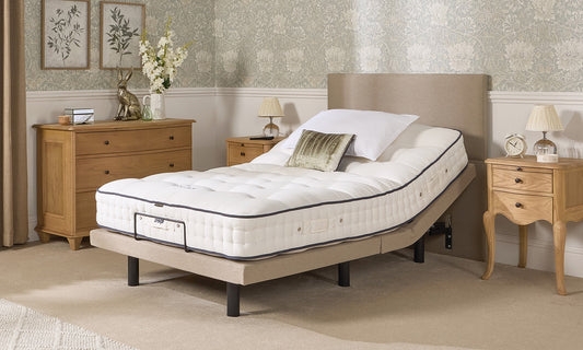 Adjustable Bed Traditional Tan Upholstered Base shown with Tufted Mattress