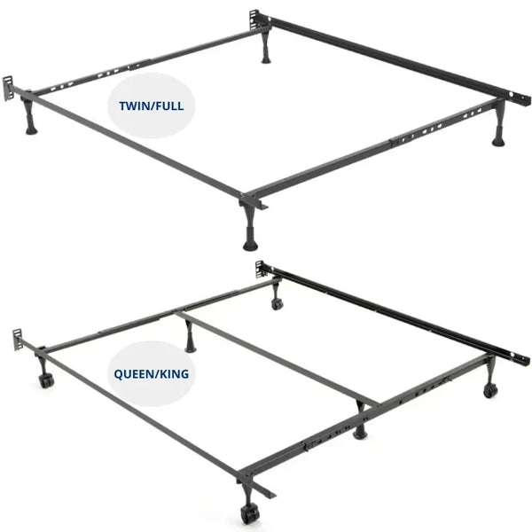Adjustable Metal Bed Frame with Casters and Center Support Rail