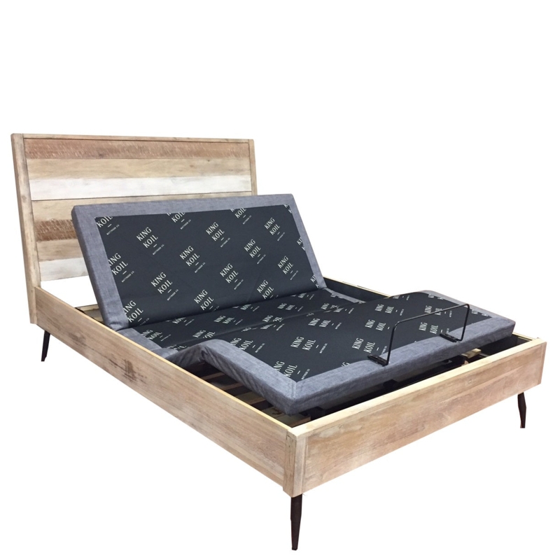 Adjustable Platform Bed with Multi-Toned Wood Plank Headboard