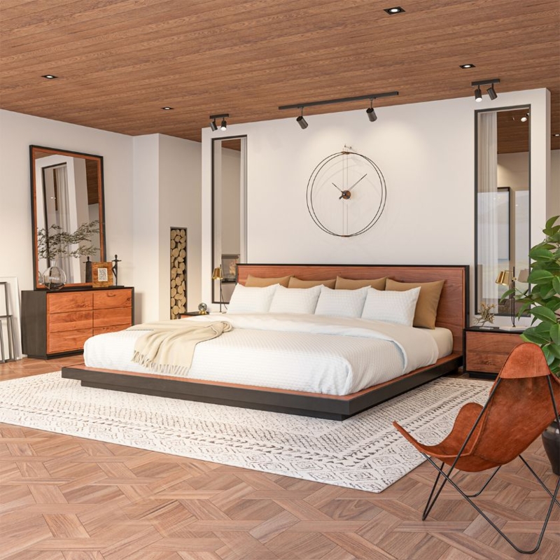 Alaskan King Platform Bed Modern Rustic Two Tone Wood Floating Base