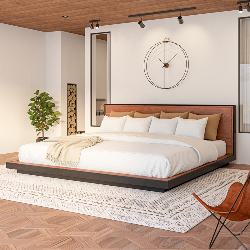 Alaskan King Platform Bed Two Tone Extra Wide Headboard
