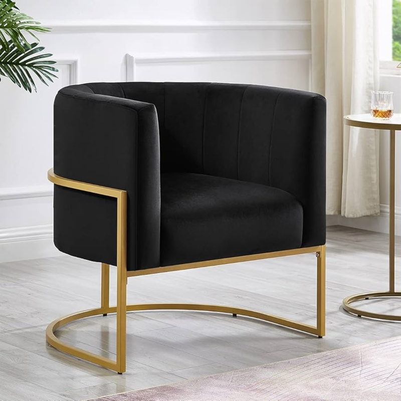 Amazon.com: 24KF Upholstered Living Room Chairs Modern Black Textured  Velvet Accent Chair with Golden Metal Stand-Black : Home & Kitchen