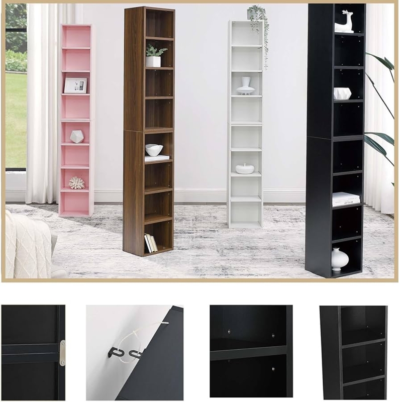 Amazon.com: 70.9" Slim Black Bookshelf, 8-Shelf Tall Narrow Display Bookcase  Organizer with Adjustable Shelves, Double-Decker Design for Home Office,  Modern Storage Cabinet for Books, CDs & Decor : Home & Kitchen