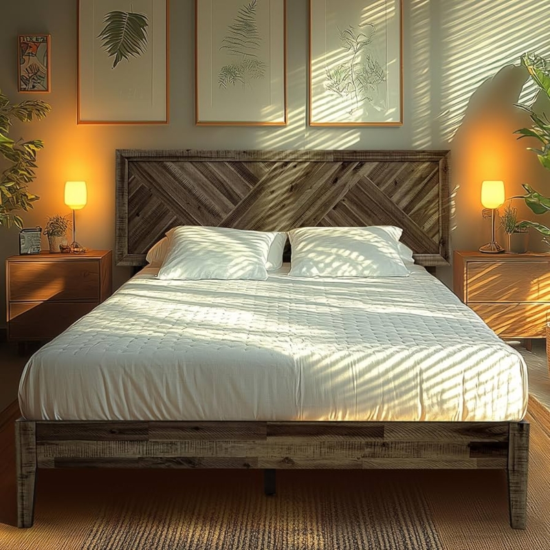 Amazon.com: Acacia Sierra King Size Bed Frame Adjustable Headboard, King  Bed Frame with Headboard 800 lbs Capacity Natural Wood Bed All Mattress  Support & No Box Spring Needed, Wood Slats Support, Ebony :