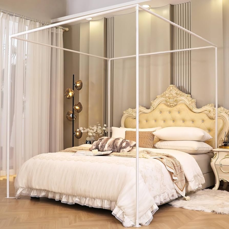 Amazon.com: AIKASY Full Size Canopy Bed Frame with Outer Support, Thickened  Metal Poles & Four Corner Brackets, Compatible with Metal/Wood Base for Bedroom  Decor (White) : Home & Kitchen