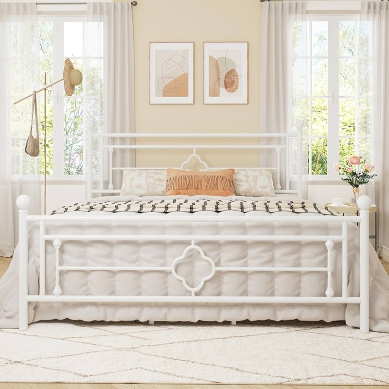 Amazon.com: Allewie King Size Metal Platform Bed Frame with Victorian  Vintage Headboard and Footboard/Mattress Foundation/Under Bed Storage/No  Box Spring Needed/Noise-Free/Easy Assembly, White : Home & Kitchen