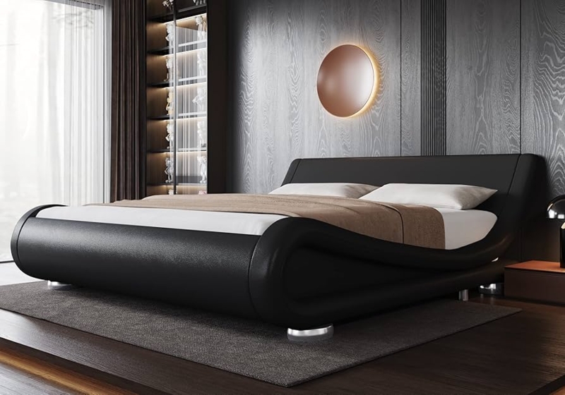 Amazon.com: Allewie King Size Upholstered Platform Bed Frame with Ergonomic  & Adjustable Headboard, Low Profile Sleigh Design for Elegant Bedroom - No  Box Spring Needed, Easy Assembly, Black : Home & Kitchen