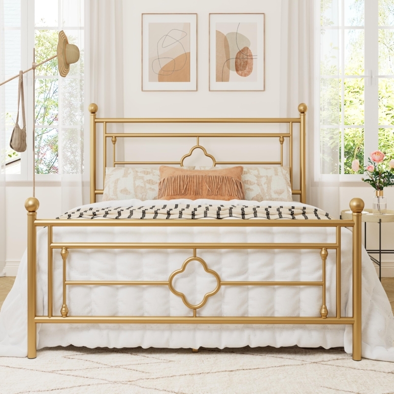 Amazon.com: Allewie Queen Size Metal Platform Bed Frame with Victorian  Vintage Headboard and Footboard/Mattress Foundation/Under Bed Storage/No  Box Spring Needed/Noise-Free/Easy Assembly, Gold : Home & Kitchen