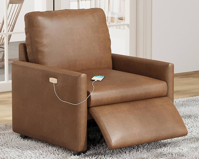 Amazon.com: AMERLIFE 36.5 Power Recliner Chair, Single Electric Reclining  Sofa with USB Charging Port, Leather Recliner for Living Room, Brown : Home  & Kitchen