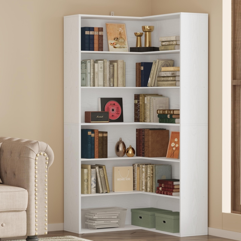 Amazon.com: ANCTOR Corner Bookshelf, 6 Tiers Corner Bookcases with Baffles  Etagere Shelf Storage Rack for Living Room Home Office, White : Home &  Kitchen